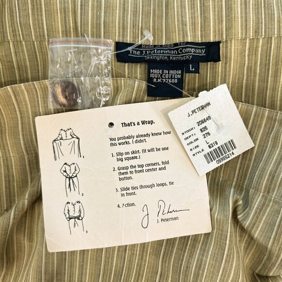 J. Peterman Vintage Gold Cream Stripe That's A Wrap Skirt Summer Midi NWT NEW L - Picture 3 of 3